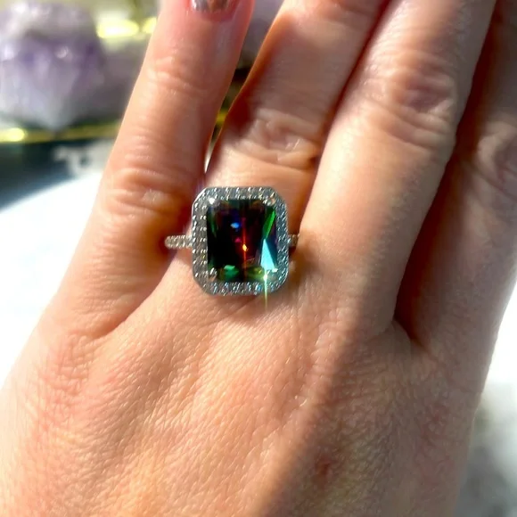 Large Mystic Topaz Ring 925 sterling silver size 9 - Picture 3 of 7
